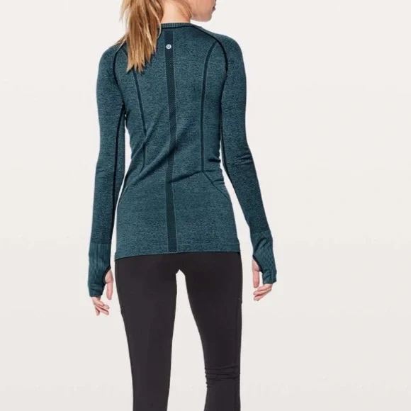 Lululemon Swiftly Tech Long Sleeve Crew Black / Desert Teal Size 10 - Picture 3 of 14